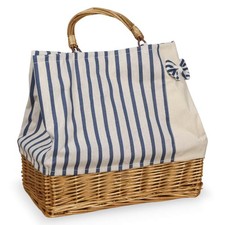 Borsa mare Spring con manico in vimini e tela blu con fiocco cm 29x13,5 x h27,5