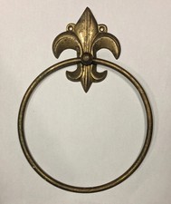 Vintage Brass Bathroom Towel Hanger Ring Fleur De Lys Made In Hong kong