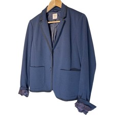 Gap Academy Blazer Navy Blue Black Piping Polka Dot Cuff Lining Womens Size 12