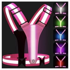 LED Reflective Running Vest USB Rechargeable Adjustable Pink, New