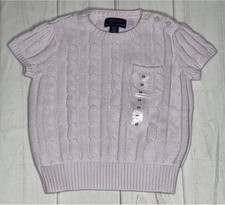 Polo Ralph Lauren Girls Sweater 5 Pink Genuine Cable Knit Cotton Short Sleever