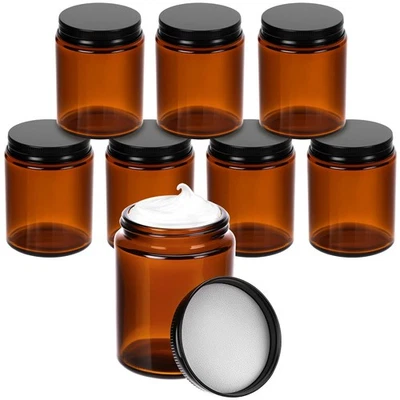 ® 8 Stück 150 ml Amber Glas Leerdose mit schwarzem Deckel, UVschützende Mehrz... - Bild 1 von 4