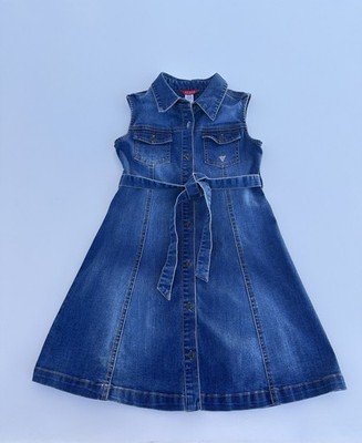 Guess Denim Button-Down Dress with Belt For Girls Size 10 Kids Short Sleeve