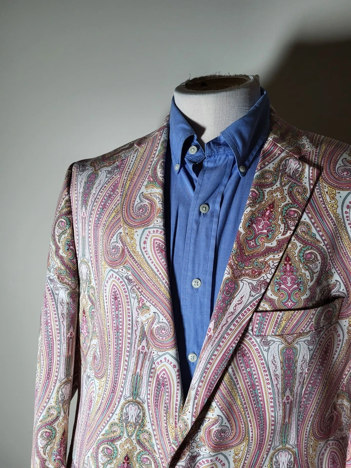 Chaqueta Blazer Abrigo Blazer Tallia Rosa Verde Azulado Estampado Cachemira 44R Algodón Texturizado Nuevo en Caja Foto 2 de 4