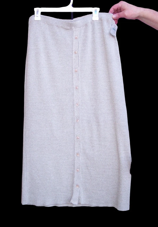 Joan Vass NUEVO $200 Neiman Marcus Falda Talla Grande 1x OTOÑO Suéter Tejido Neutro  Foto 2 de 4