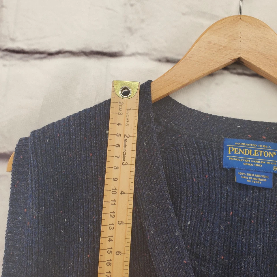 Pendleton Sweater Vest Mens Medium Blue 100% Shetland Wool Button Front - Image 3 of 4