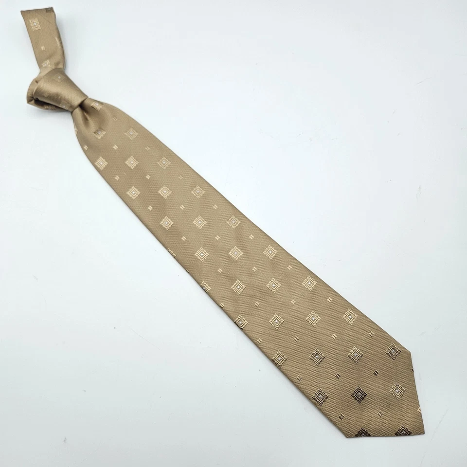 Corbata Dormeuil 100 % seda para hombre 3,75" x 58" hecha a mano Italia oro blanco cuadrados Foto 3 de 4