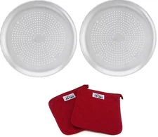 Two Airbake Natural Large Aluminum Pizza Pan, 15.75in with All-clad Pot Holders