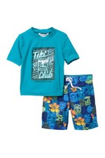 Tommy Bahama 2T Boy's 2 Pc S/S Rash Guard Swimsuit Trunks Tiki Club Shorts Swim
