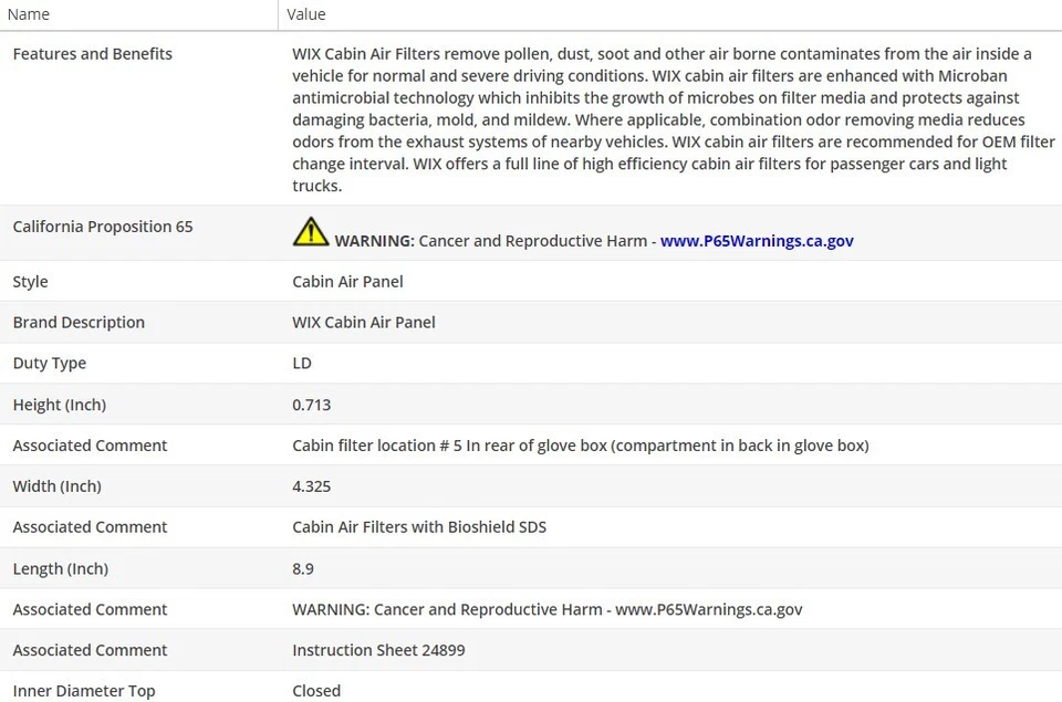 Filtro de aire de cabina WIX para Suzuki Grand Vitara 1999-2002 V6-2,5 L Foto 3 de 4
