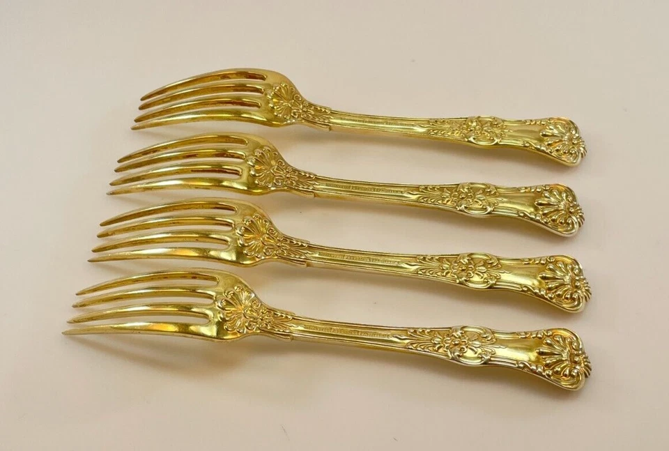 Tenedores de almuerzo Tiffany English King de plata esterlina y oro - 6 7/8" - Juego de 4 Foto 2 de 3