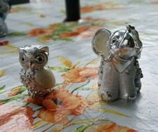 Coppia animali "Yvonne Gontier" (Gufo ed elefante) - Con inserti simil-avorio