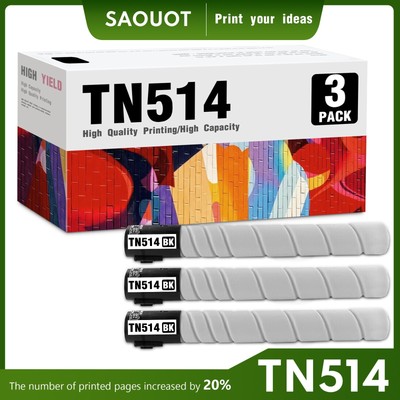 TN-514 Black Toner Cartridge Replacement for Konica C308 C658 C258 (3 Pack)