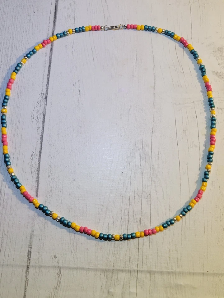 Multicolor Rosa Turquesa Amarillo Surfer Boho Collar Cuentas Cuentas de Vidrio Hippie Foto 2 de 4