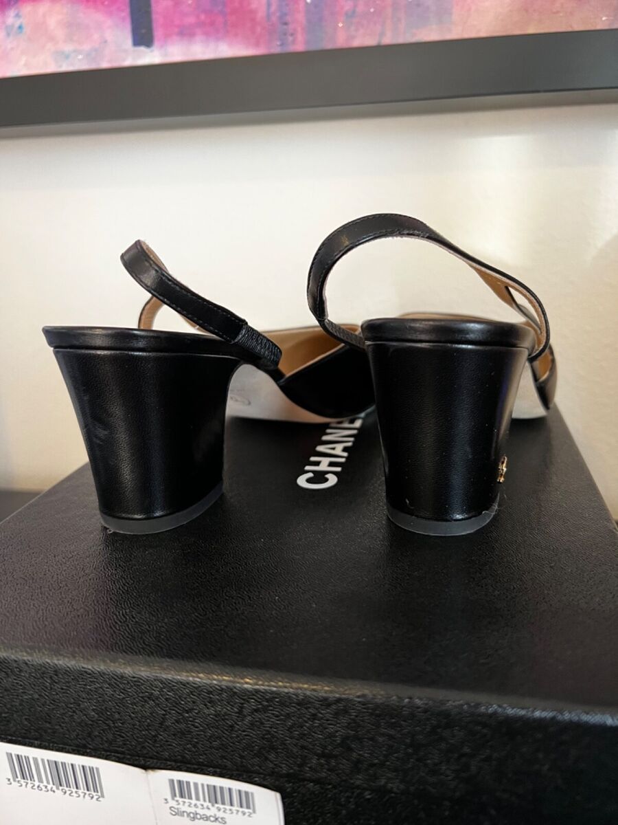 Chanel Black Slingbacks Size 38 Leather | eBay Chanel Black Slingbacks Size 38 Leather | eBay