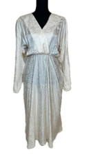 Vintage White Cream Color Argenti Dress Womens Wrap Surplice SZ Small Flower