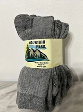 3 Pair Grey Mountain Pass 72% Merino Wool Thermal Boot Socks Made USA Fit 9-11
