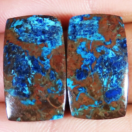 natural AZURITE pair cushion cabochon loose gemstone 34.65 Cts. (13 x 23 x 4 mm) - Picture 1 of 6