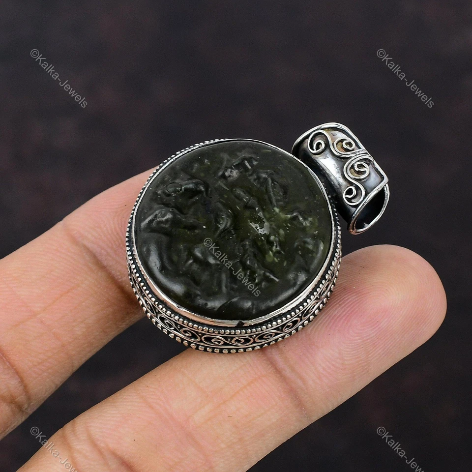 Colgante de piedras preciosas de moldavita natural vintage joyería de plata de ley 925 para mujer Foto 4 de 4