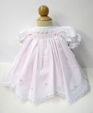 NWT Will'beth White Pink  Lace Smocked Bishop Dress 9M Baby Girls 9 Months