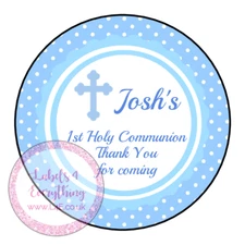 Personalised Boy Blue Holy Communion Sticker Party Sweet Cone Cake Box Gift