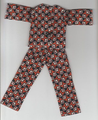 Doll Clothes-Orange and Black Print Pajamas fit Barbee/11 1/2 inch-Homemade BP4