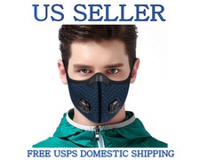 Nylon Mesh Face Mask w/ Replaceable PM2.5 HEPA Carbon Filter Dark Blue 