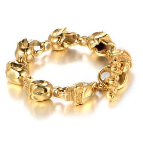 Moda Joyería Oro O Plata Calavera Eslabón Cadena Acero Inoxidable Pulsera 468 - Imagen 5 de 6