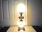 GWTW VINTAGE 3-WAYPUFFY LION HEAD FLORAL THEMED MILK-GLASS HURRICANE LAMP