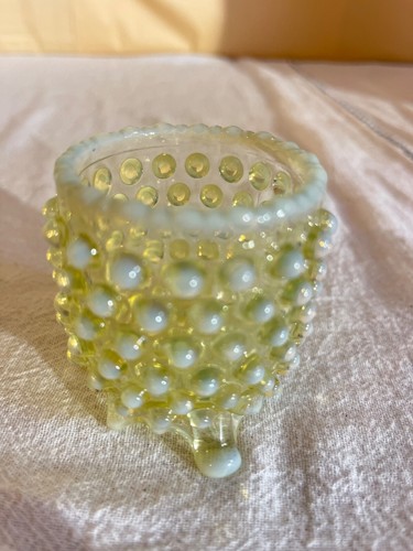 A J Beatty Vaseline Opalescent Hobnail Footed Toothpick Holder-Victorian US Glas - Picture 4 of 10