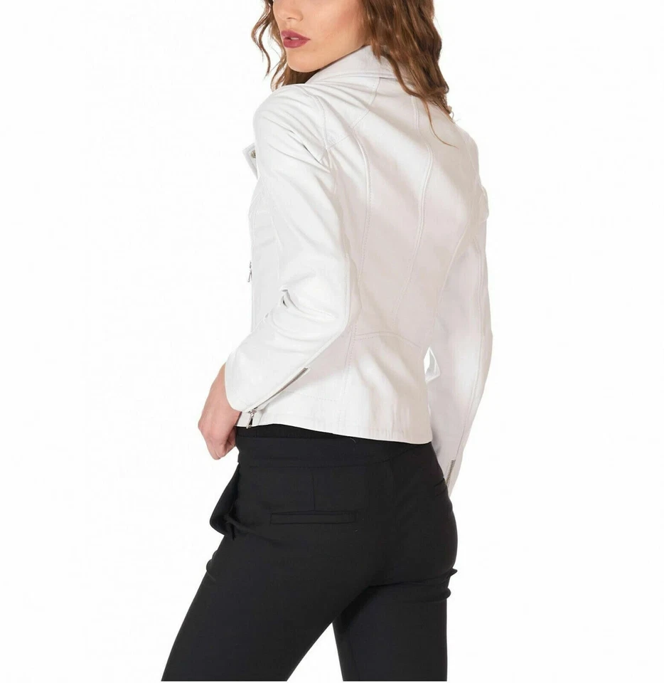 SEXY New Women's White Leather Jacket 100% Pure Lambskin Causal Slim Fit jacket - Image 2 of 3