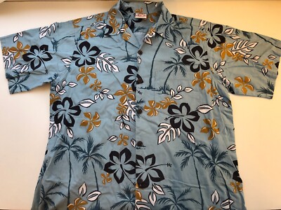 Chemise Hawaïenne Homme Go Barefoot Taille L Bleue à Fleurs - Coton, Manches Courtes, Occasion TB