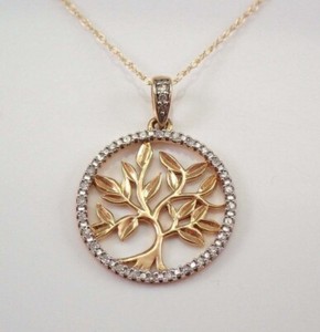 Authentic 1Ct Round Cut Lab Created Diamond Tree Of Life Pendant 14K Yellow Gold Plated