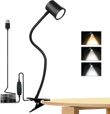 3 Modes 10 Brightness Clip-On Reading Light - Desk Lamp with 360 Gooseneck M