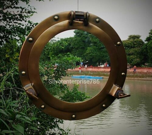 9" Antique Brass Nautical Maritime Ship Boat Window & Wall Mirror Porthole gifts - Picture 1 of 4