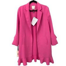 Nwt Pinko Blazer Pink Ruffle Open Front Cardigan Jacket Size 44 / Us Size 8