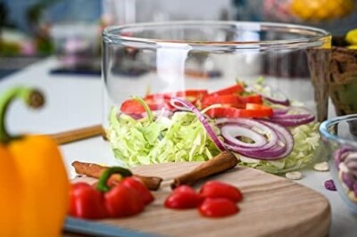 le' raze Large Glass Salad Bowl - Mixing and Serving Dish - Clear Glass bowl new