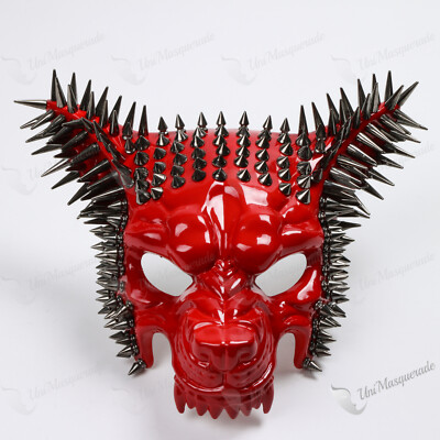 Angry Wolf Steampunk Spikes Animal Masquerade Costume Cosplay Party Mask Red