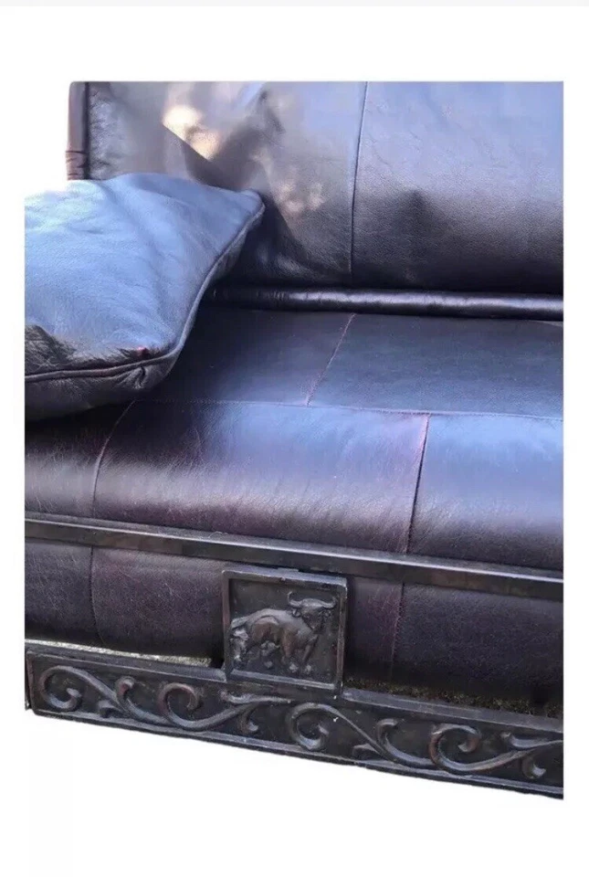 Антикварный диван Thomasville из натуральной кожи и кованого железа - Изображение 3 из 4