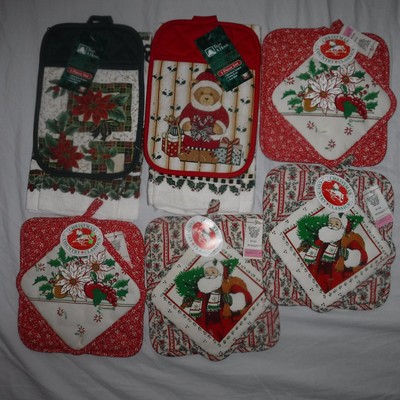 NWT Vintage 80-90s Christmas Pot Holder Trivet Kitchen Towel Lot Franco Kmart