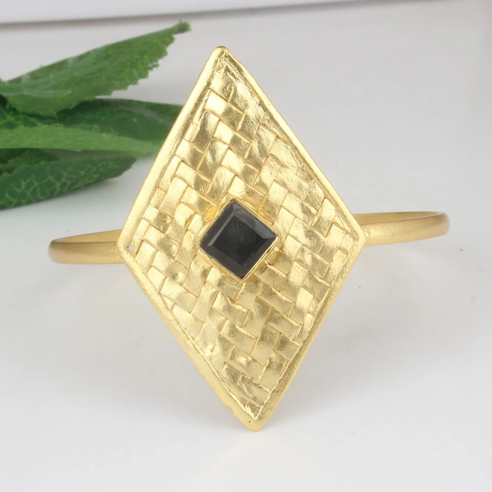 Браслет-манжета из желтого золота с ромбом геометрические ювелирные изделия для друга из черного оникса - Изображение 3 из 4