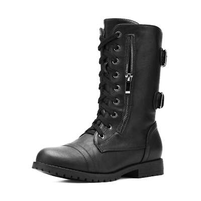 DREAM PAIRS Women's Terran Black Mid Calf Built-in Wallet Pocket Lace up Militar