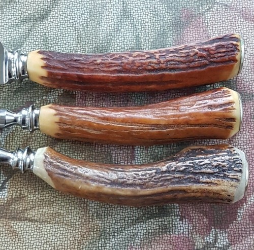 3pc Sheffield England Staghorn Antler Meat Carving Set BEE HIVE Gregory Bros - Picture 2 of 10