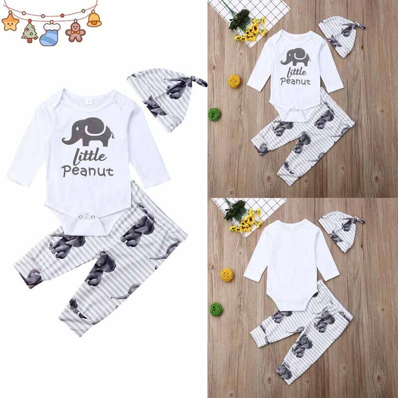 Baby Girl Boy Cute Cartoon Elephant Tops Pants Outfit Set Clothes