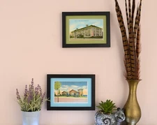 Vintage Mixed Lot of 2 Framed Postcards YMCA and Gary Gun Club, Gary, IND AirBNB