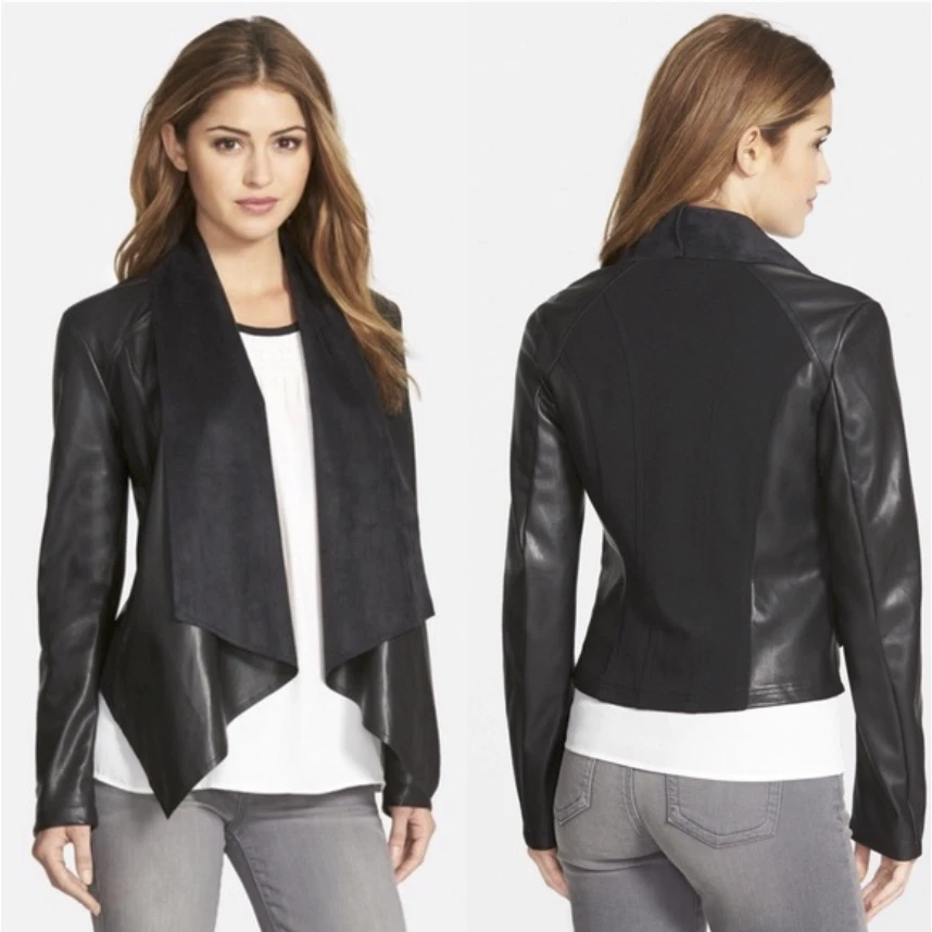 KUT From The Kloth Ana Faux Leather Drape Jacket Black NEW NWT size XS