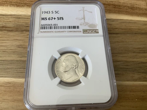 Jefferson Nickel 1943-S NGC MS67+ 5FS