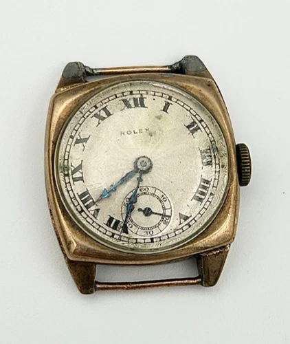 A Vintage 9ct Gold Cushion-Cased Rolex Wristwatch, 1920s/30s.