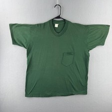 Vintage 80s T Shirt Mens XL Green Single Stitch Selvedge Pocket Made in USA