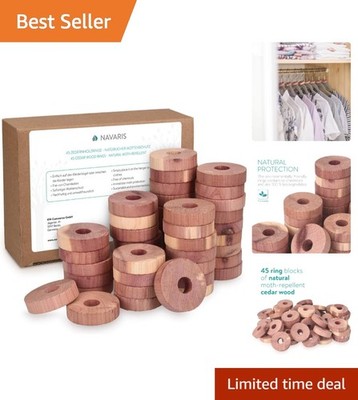 Cedar Wood Storage Freshener Rings - 45 Natural Blocks for Wardrobe Freshness